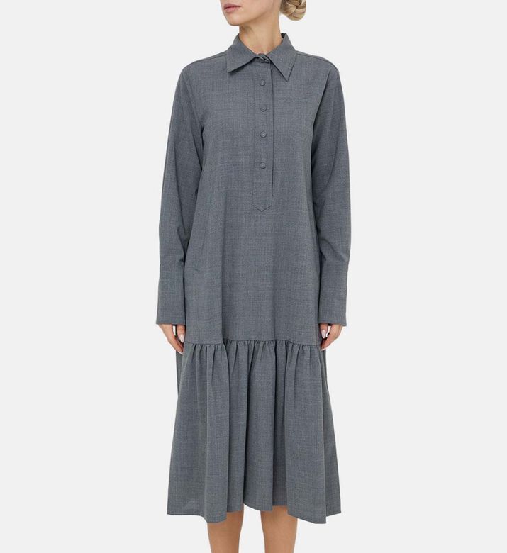 Polo Collar Back Pleats Midi Dress Polo Collar Back Pleats Midi Dress