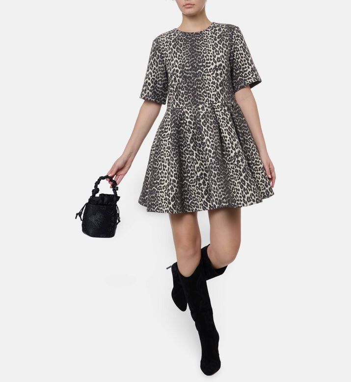 Ganni Leopard-print Short-sleeve Mini Dress, Model View