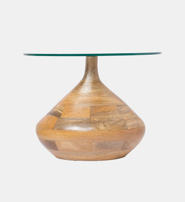 Home Deco and More Tally Wooden Glass Side Table, Natural, Packshot View