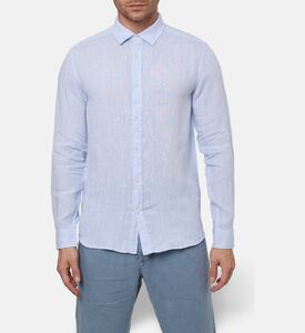 Galeries Lafayette Linen Button-down Classic Collar Shirt, Blue, S, Model View