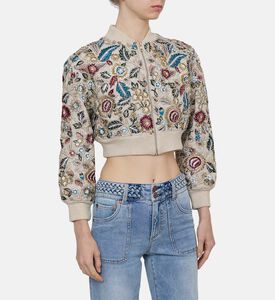 Floral-embroidery Beaded Bomber Jacket