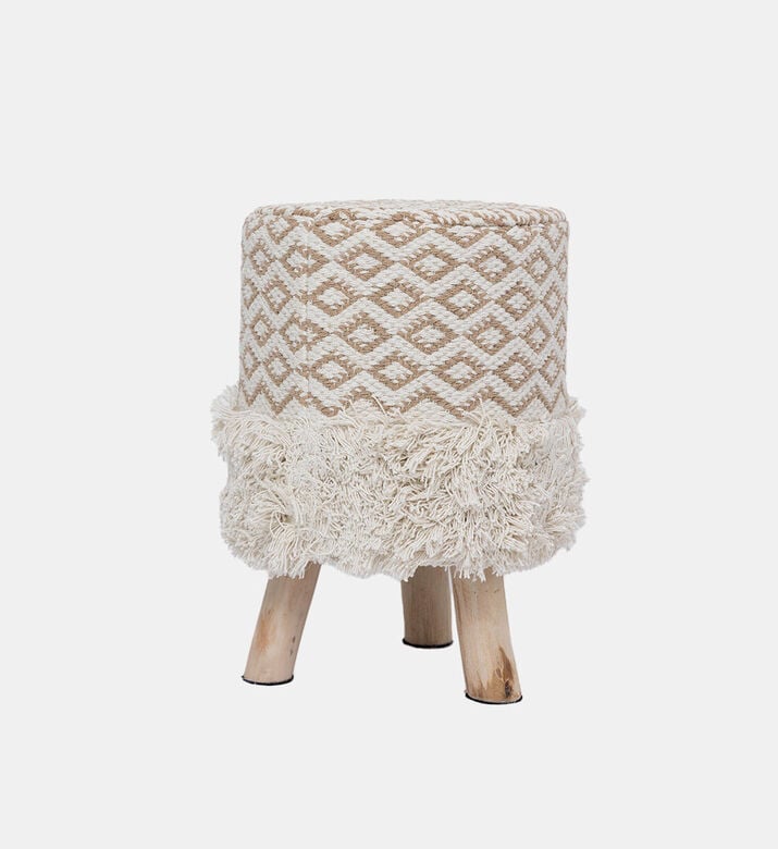 Home Deco and More Mila Cotton Fringes Round Stool, Packshot View Home Deco and More Mila Cotton Fringes Round Stool, Packshot View