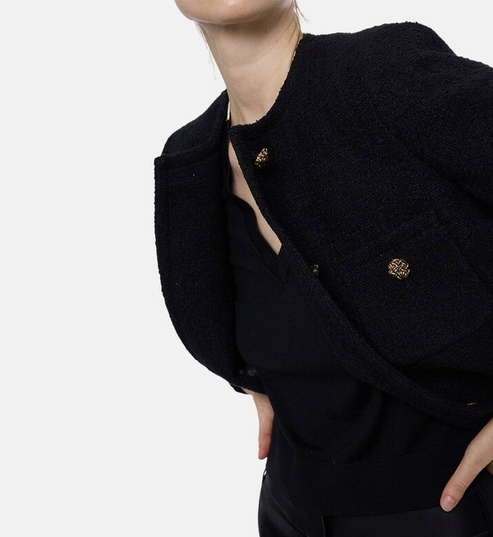 Ba and Sh Gold-tone Buttons Front Patch Pockets Cardigan, Model View