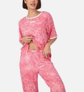 طقم بيجامة بياقة دائرية وقصة عادية