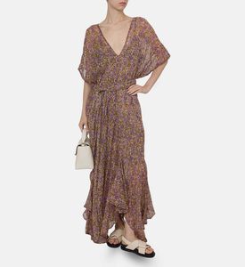 فستان طويل بياقة في وطبعة أزهار متعددة الألوان