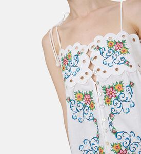 Embroidered Eyelet Tie-shoulder Top