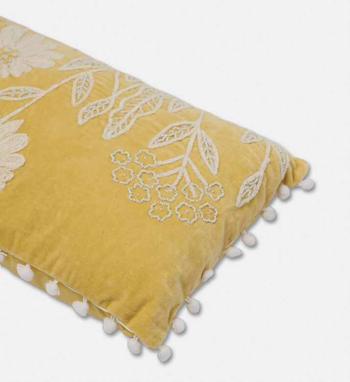 Home Deco and More Camellia Embroidered Filled Cushion, Yellow, Packshot View