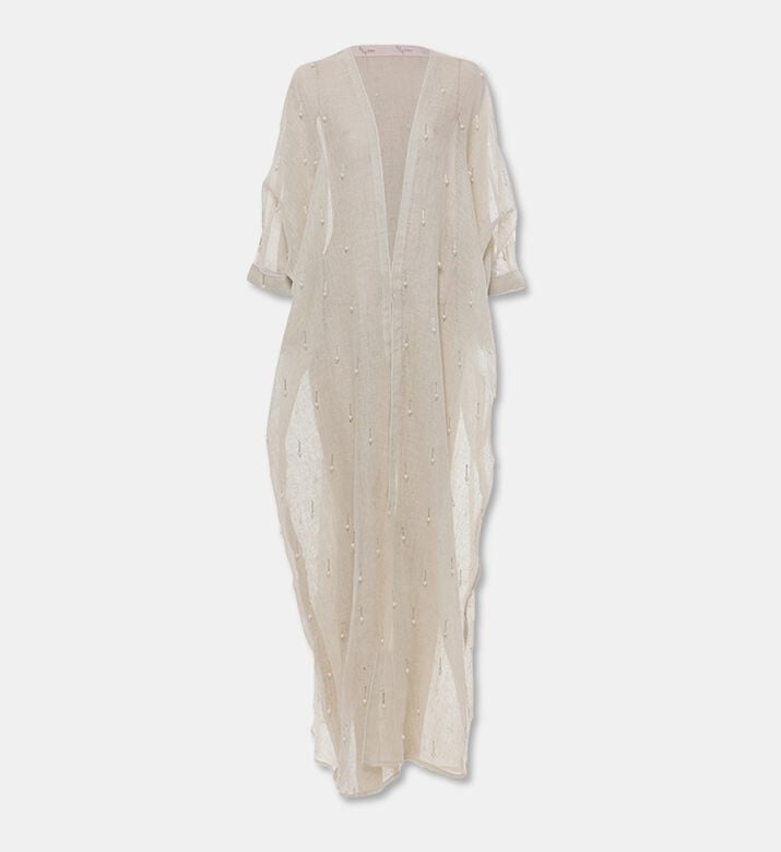 By Febe Sheer Linen Pearl Embellishment Abaya, Packshot View