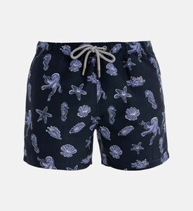 شورت سباحة أزرق داكن بطبعة بحرية