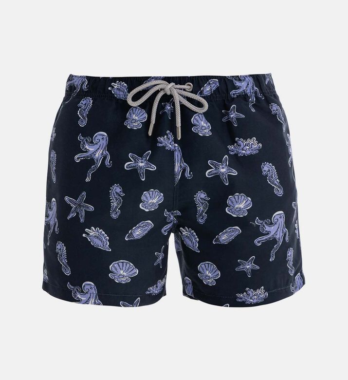 شورت سباحة أزرق داكن بطبعة بحرية