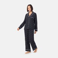 Geo-print Contrasted Piping Top Pants Set