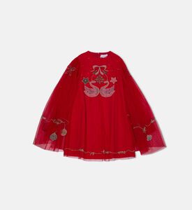 Tulle Cape-sleeve Hand Embroidered Dress