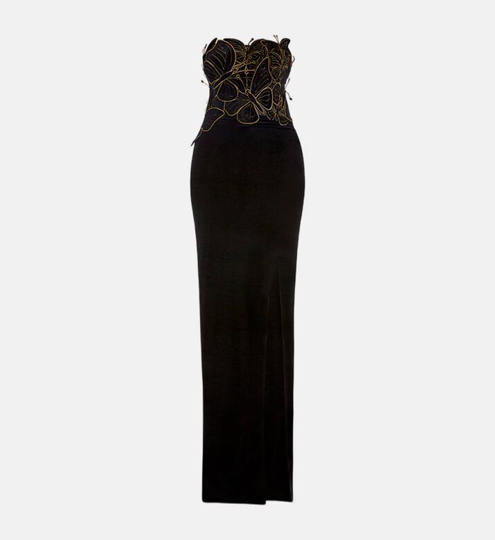 Velvet Butterfly Applique Corset Gown