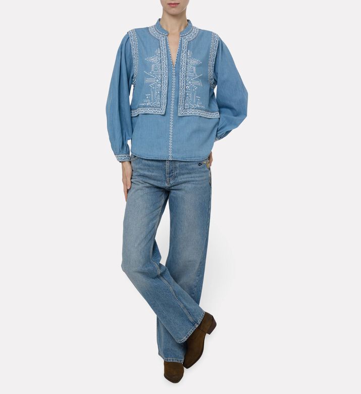 Ba and Sh Embroidered Long-sleeve Blouse, Model View