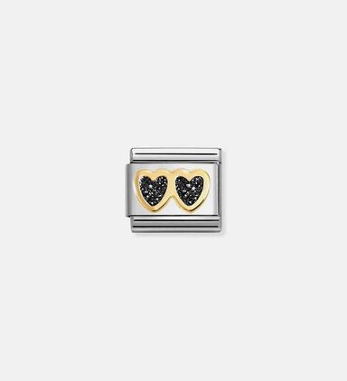 Composable Classic Black Glitter Double Heart