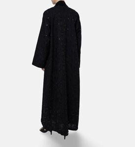 BANOU Monochromatic Paisley-embroidery Abaya, Black, Model View