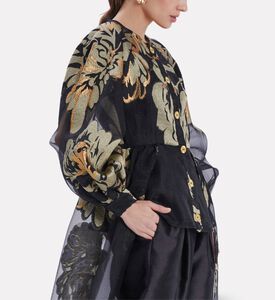 Poca and Poca Floral-embroidery Puffy Sleeve Blouse, Model View