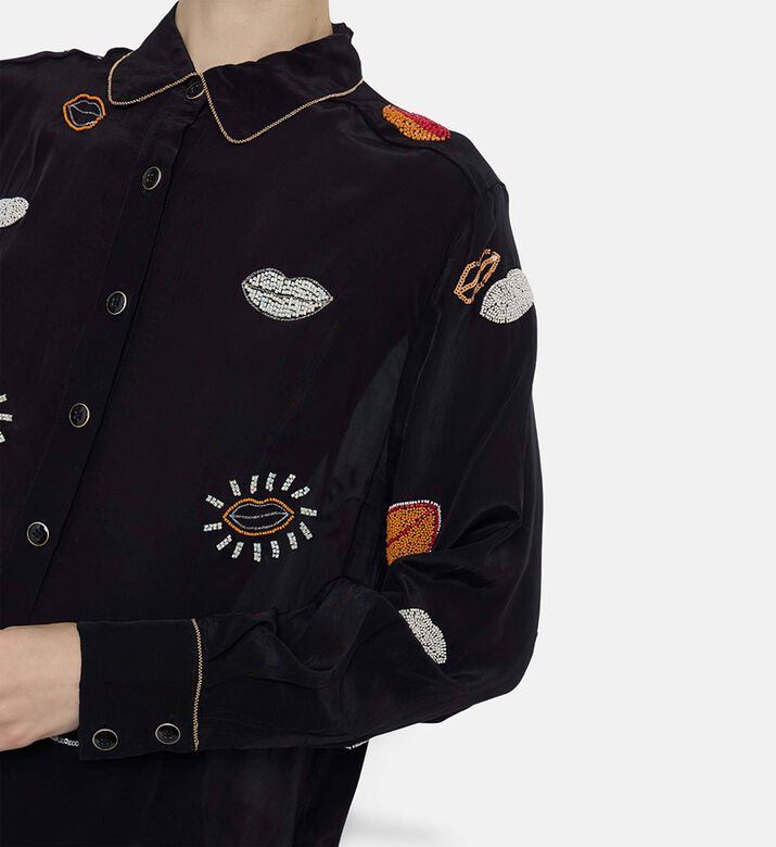 Farm Rio Beaded Kisses Button Closure Shirt, Model View