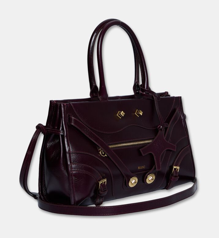 Manc Leather Structured Top-handle Bag, Burgundy, Packshot View