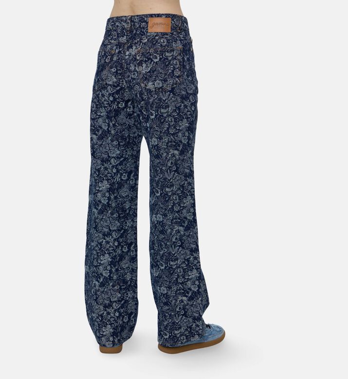 Ganni Floral Tapestry Wide-leg Jeans, Model View