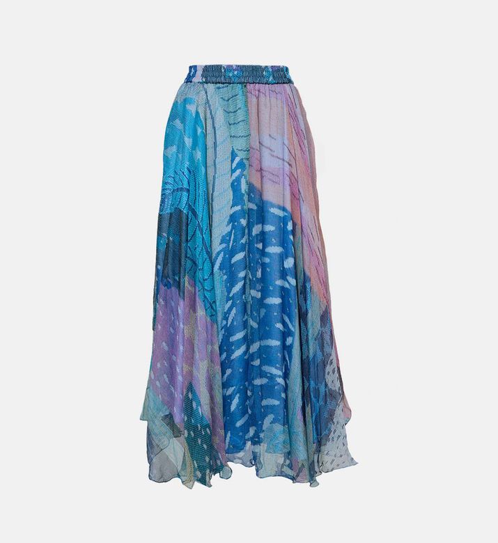 تنورة طويلة مطوية بطبعة تجريدية متعددة الألوان