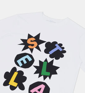 تيشيرت قطن بطبعة شعار متعدد الألوان