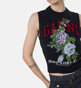 Ganni Flower-embroidery Sleeveless Vest, Model View