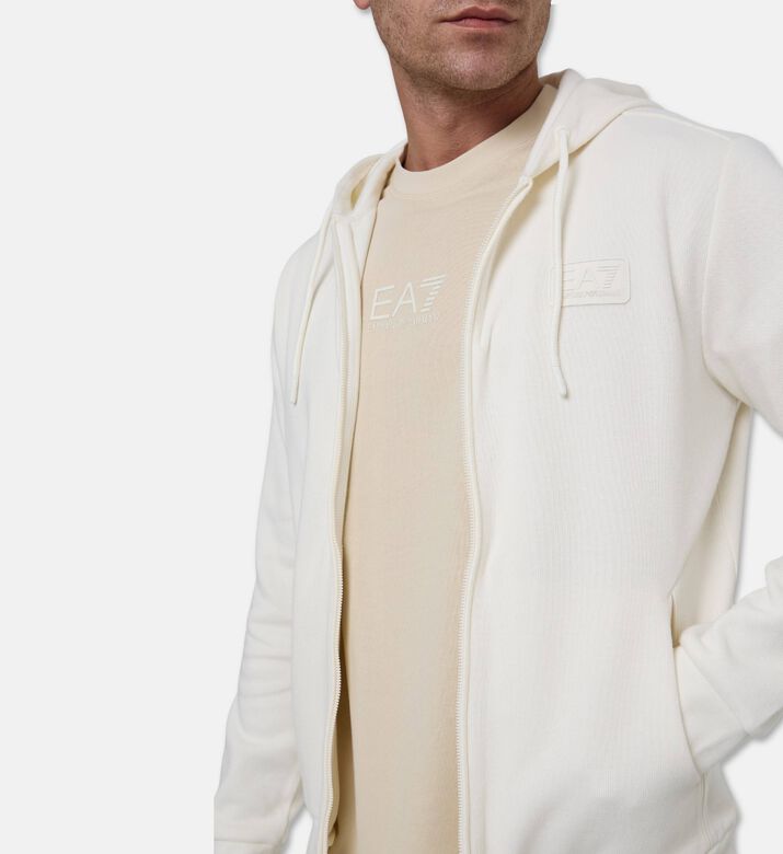 EA7 Hooded Zip-up Sweatshirt, Cream, L, Model View