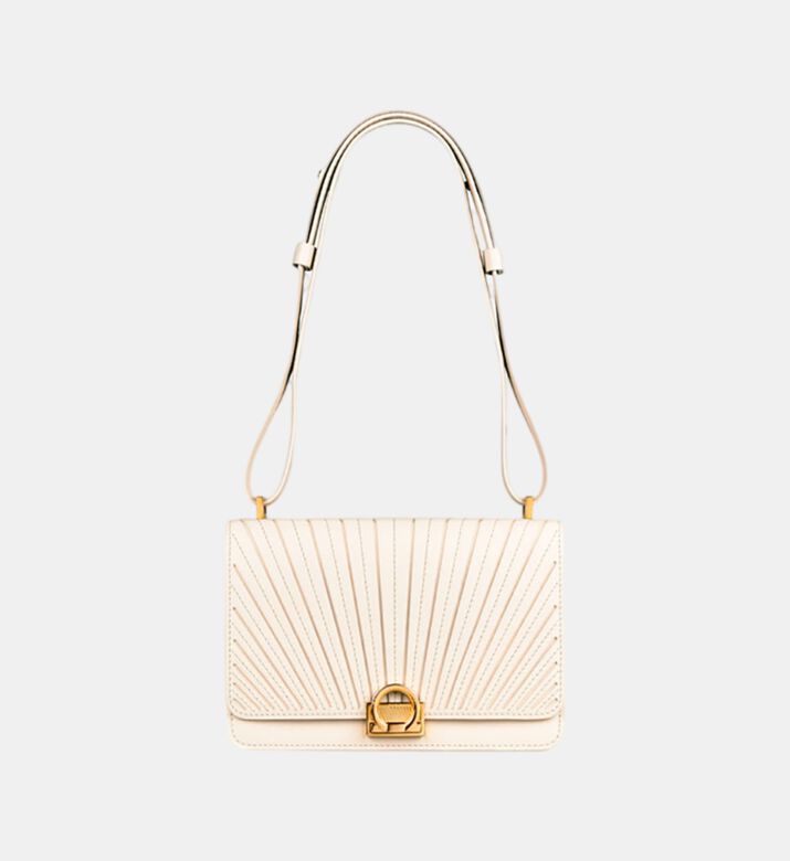 Camille Fournet Signature Calf Leather Pleated Shoulder Bag, Cream, Packshot View