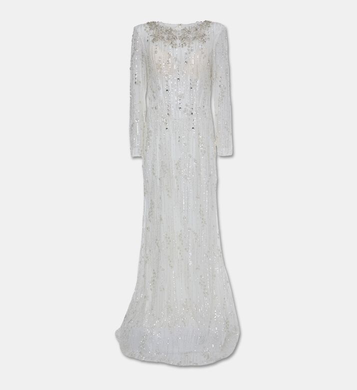Michael Cinco Beaded Fringe Long Evening Gown, Packshot View