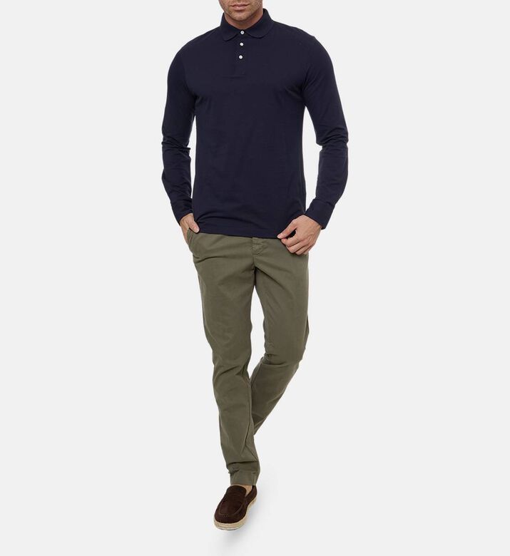 Hackett London Button Placket Long-sleeve Polo Shirt, Model View Hackett London Button Placket Long-sleeve Polo Shirt, Model View