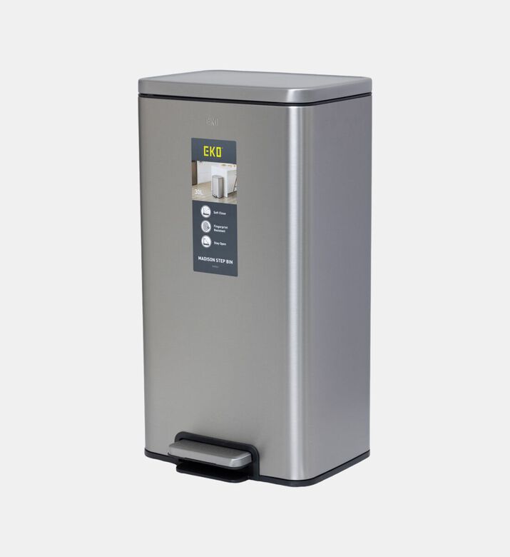 Eko Stainless Steel Step Bin, Silver, 30-l, Packshot View
