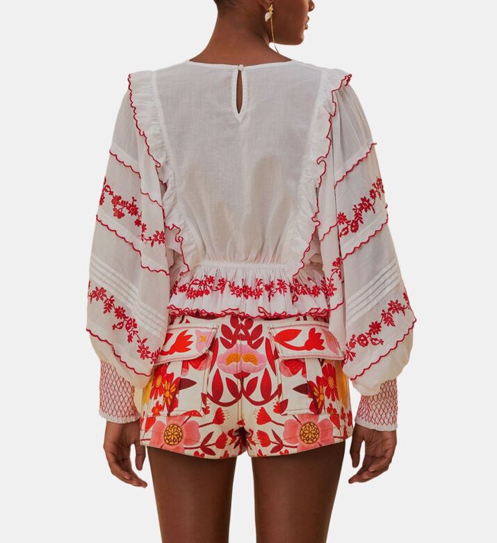 Floral-embroidery Loose-fit Top