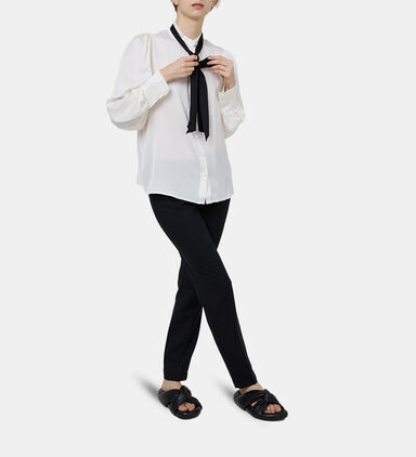 Neck Tie Puffy Sleeve Blouse