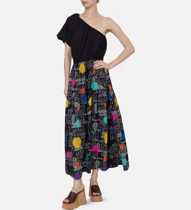 Houses-print One-shoulder Dress