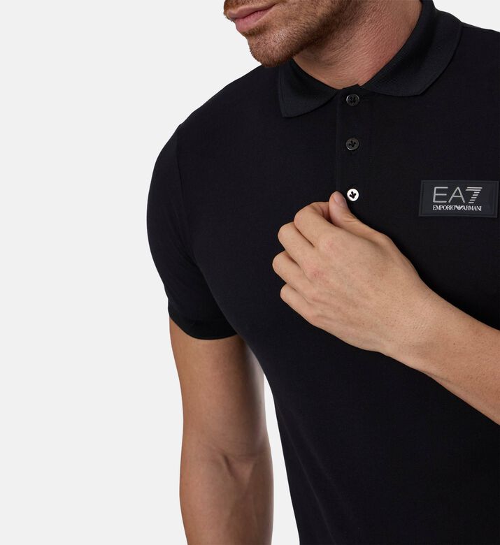 EA7 Cotton Chest Logo Polo Shirt, Black, S, Model View