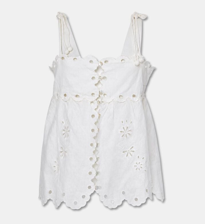 Farm Rio Linen Flowers Richelieu Sleeveless Blouse, Packshot View