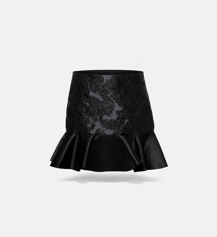 Ganni Floral-embroidery Ruffle-detail Skirt, Black, 36, Packshot View