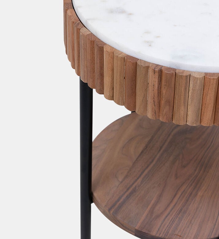Home Deco and More Acacia Wood Ribbed Side Table, Packshot View Home Deco and More Acacia Wood Ribbed Side Table, Packshot View