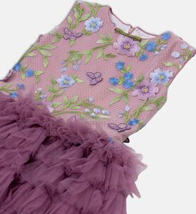 فستان تول متعدد الطبقات بصدّار مزين بازهار