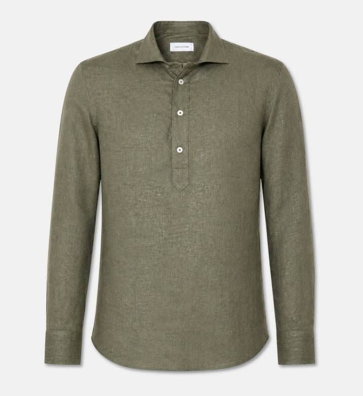 Tagliatore Linen Long-sleeve Classic Shirt, Green, 45, Packshot View