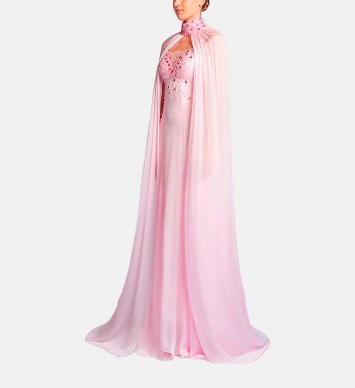 Michael Cinco Beads-embroidery Flared Dress, Pink, M, Model View