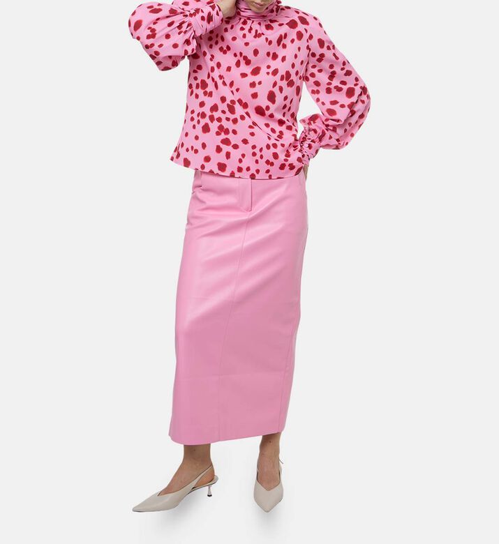 Rowen Rose Removable Belt Faux Leather Pencil Skirt, Model View