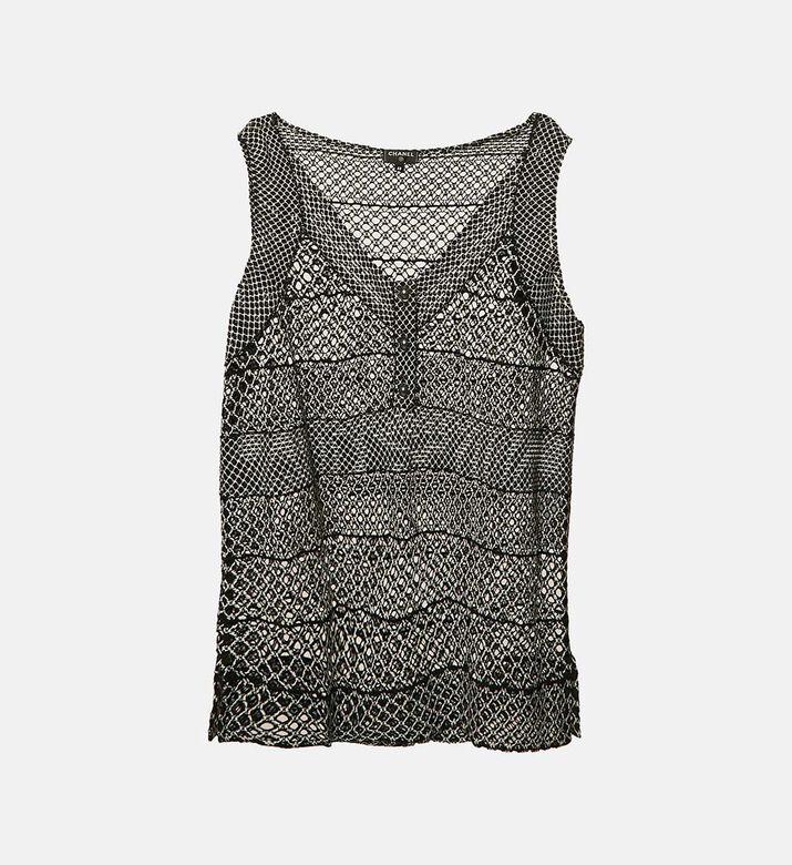 Chanel Black White Guipure Lace Sleeveless Top Preowned