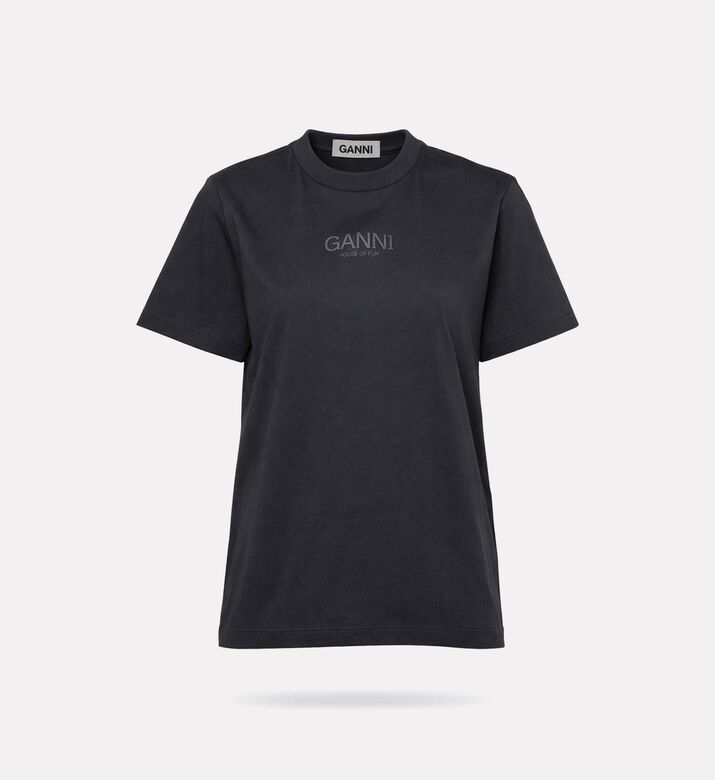 Ganni Logo-embroidery Short-sleeve T-shirt, Black, S, Packshot View