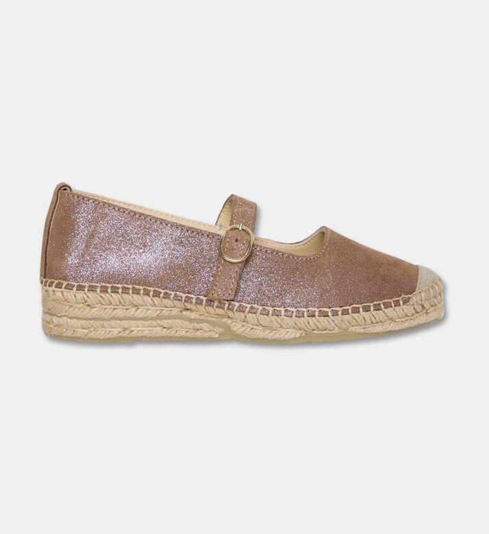 Salvi Shimmer Suede Espadrille Mary Jane Buckle Flats, Dark-brown, Eu-41, Packshot View