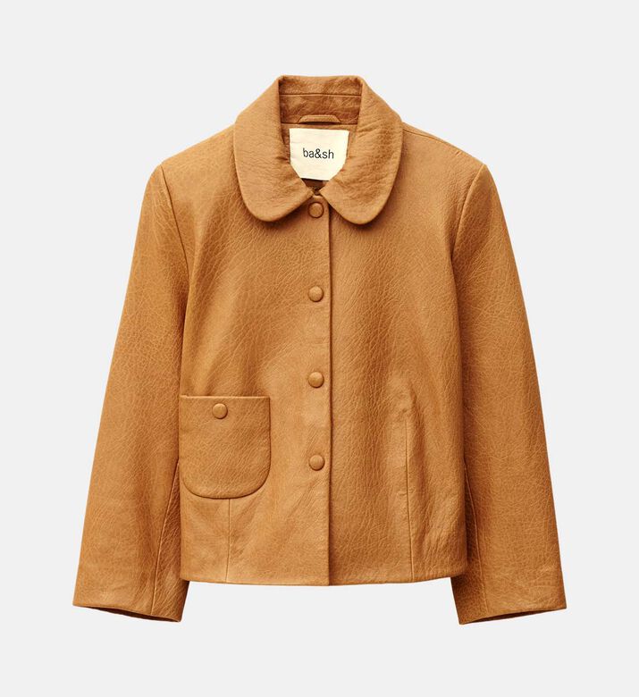 Leather Peter Pan Neck Long-sleeve Jacket