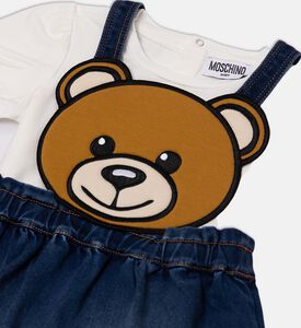 طقم تيشيرت وتنورة جينز برسمة دب تيدي