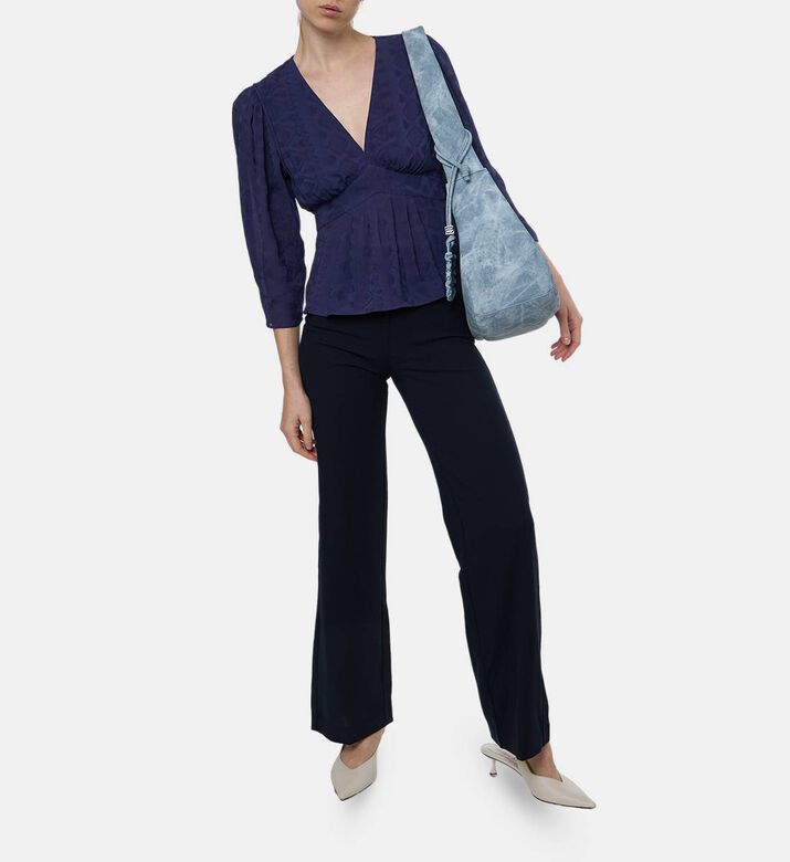 Ba and Sh Nistachio High-waisted Wide-leg Trousers, Dark-blue, 40, Model View Ba and Sh Nistachio High-waisted Wide-leg Trousers, Dark-blue, 40, Model View