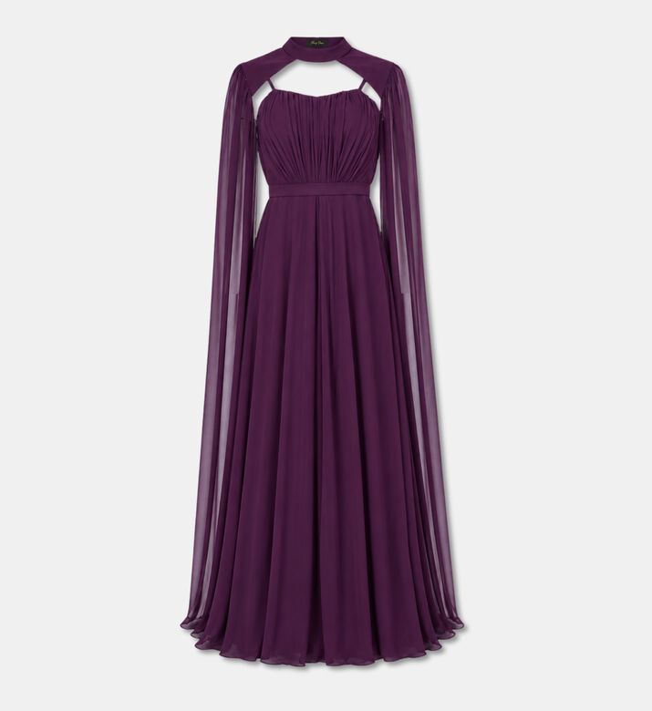 Suzy Matar Cape-overlay High-neck Gown, Packshot View